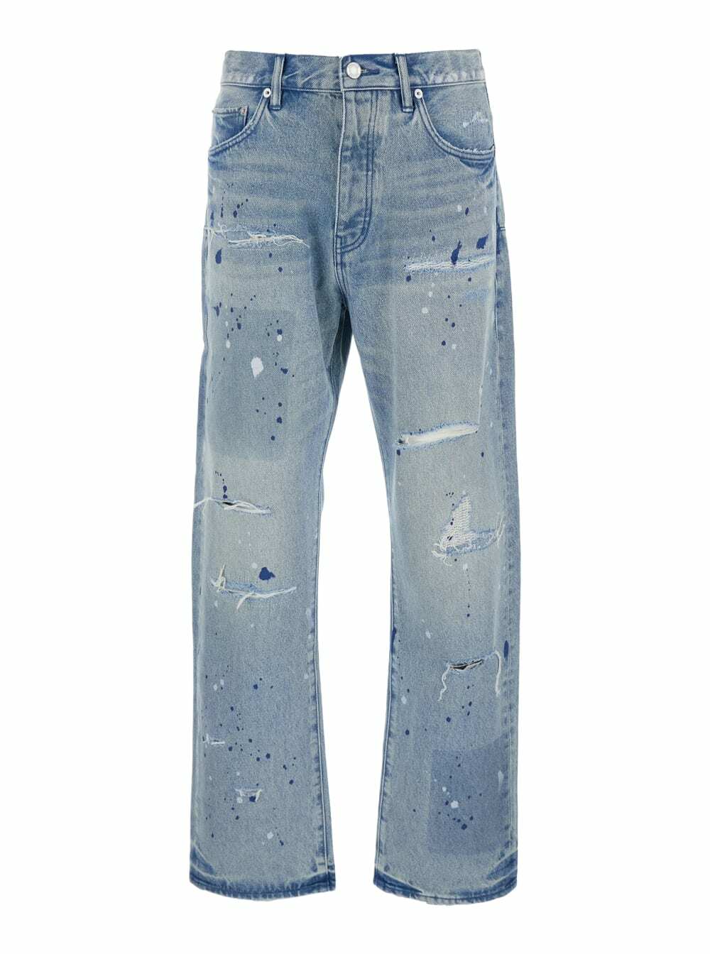 Purple Brand Blue Jeans With Logo Patch On The Rear And All-over Ripped Details In Denim Man