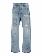 Purple Brand Blue Jeans With Logo Patch On The Rear And All-over Ripped Details In Denim Man