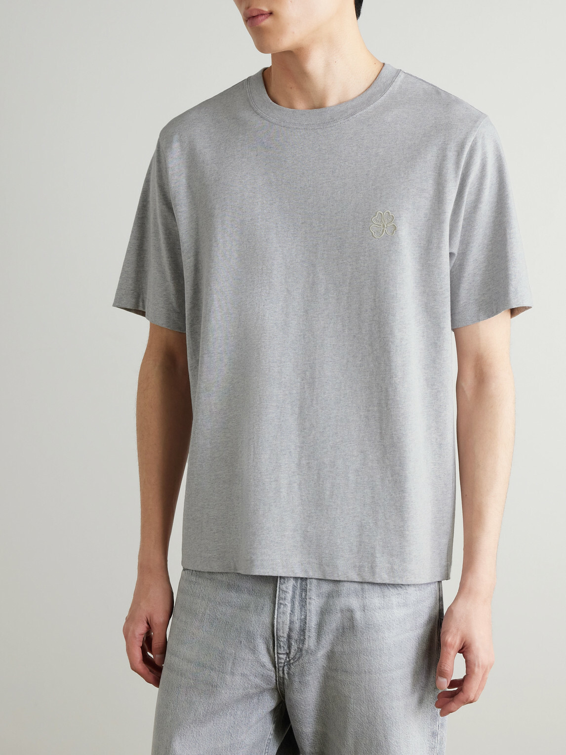 NN07 - Jett 30026 Embroidered Organic Cotton-Jersey T-shirt - Gray