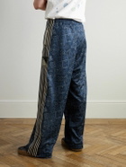 KAPITAL - Wide-Leg Striped Webbing-Trimmed Bandana-Print Tech-Jersey Track Pants - Blue