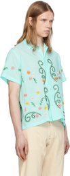 HARAGO Blue Embroidered Seaweed Shirt