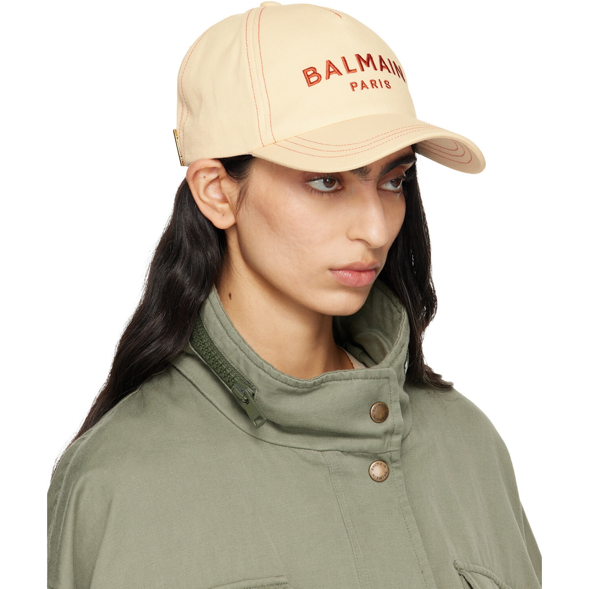 BALMAIN Beige Cotton 'Balmain Paris' Embroidery Cap