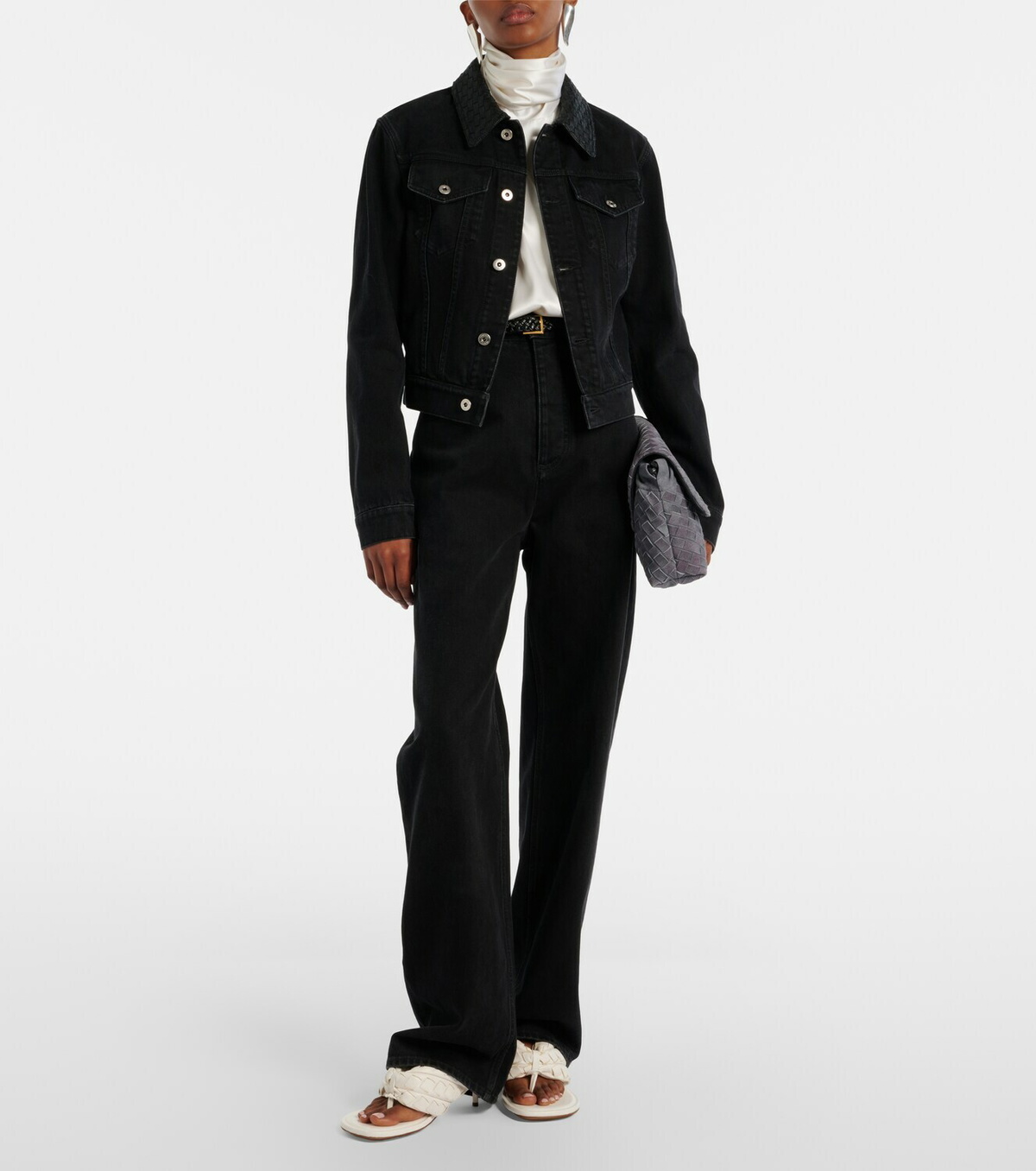 Bottega Veneta Intrecciato leather-trimmed denim jacket