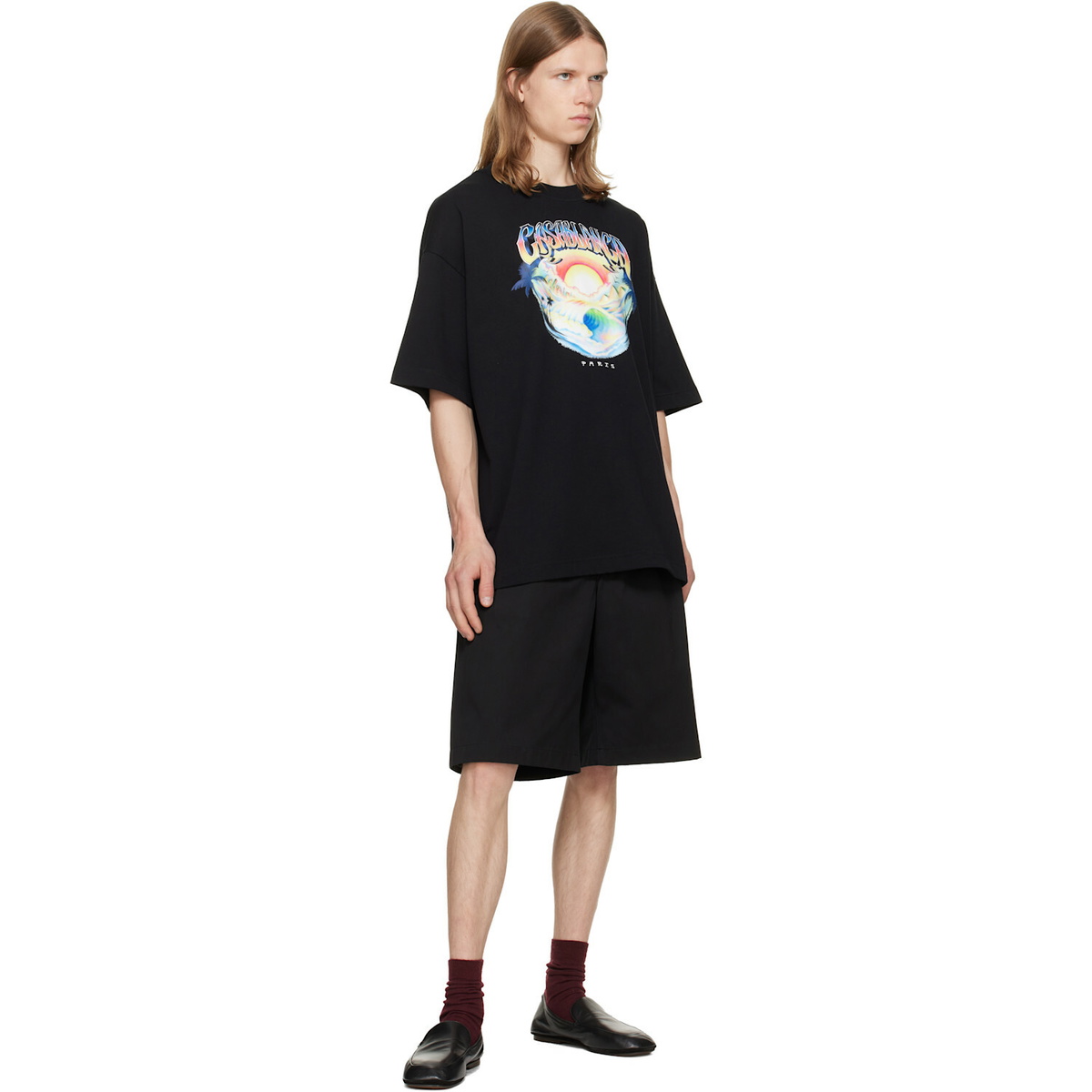 Casablanca Black Airspray Oversized Short Sleeve T‑shirt