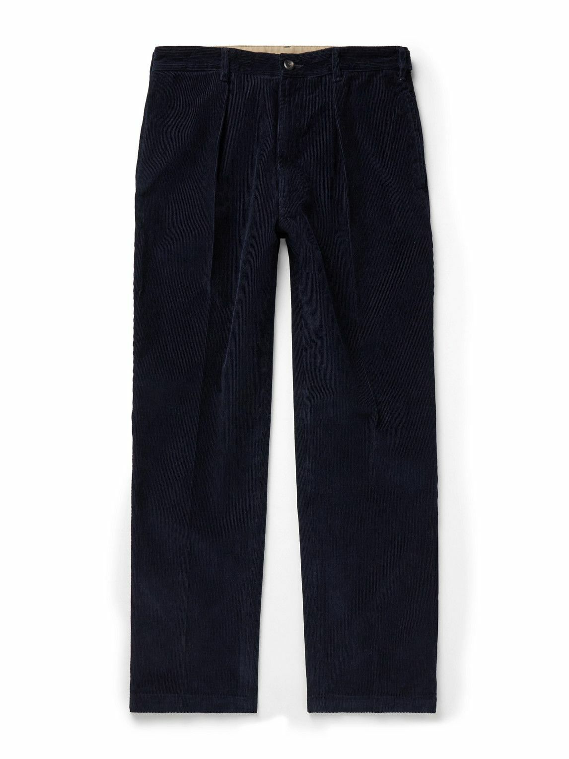 Drake's - Games Tapered Pleated Cotton-Corduroy Trousers - Blue