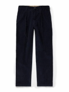 Drake's - Games Tapered Pleated Cotton-Corduroy Trousers - Blue