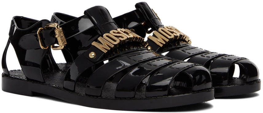 Moschino Black Lettering Logo Jelly Sandals Moschino