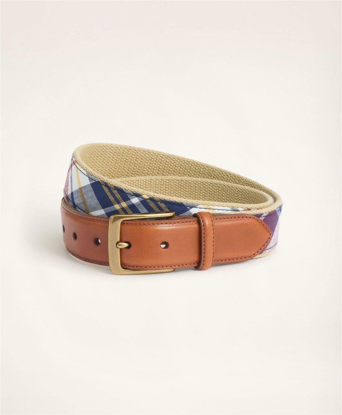 Brooks Brothers Men's Madras Leather Tab Webbed Belt | Red/Navy