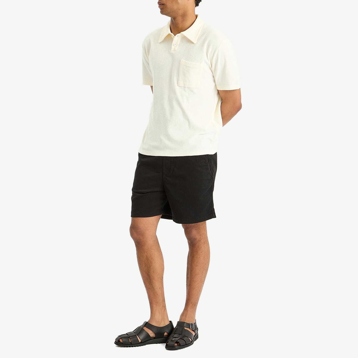 Universal Works Men's Newlyn Light Weight Terry Polo in Ecru