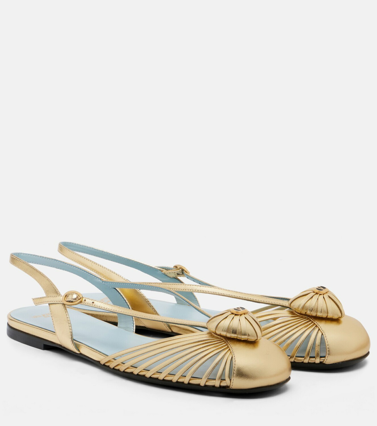 Valentino Garavani Cœur Royal metallic leather slingback flats