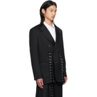 Simone Rocha Black Double Breasted Grommet Ring Hem Slice Blazer
