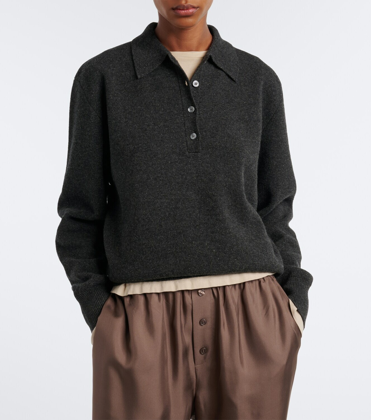 Róhe Wool, cashmere, and silk-blend polo sweater
