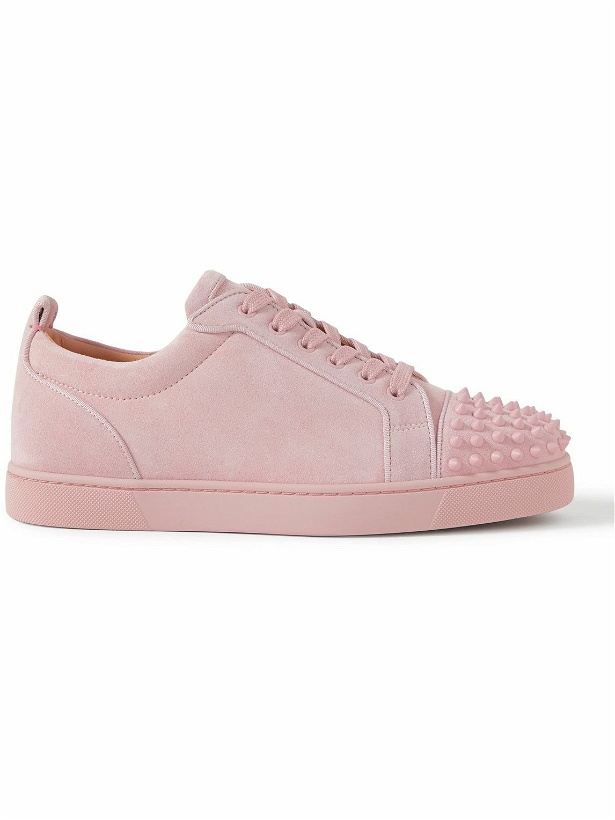 Photo: Christian Louboutin - Louis Junior Spikes Cap-Toe Suede Sneakers - Pink