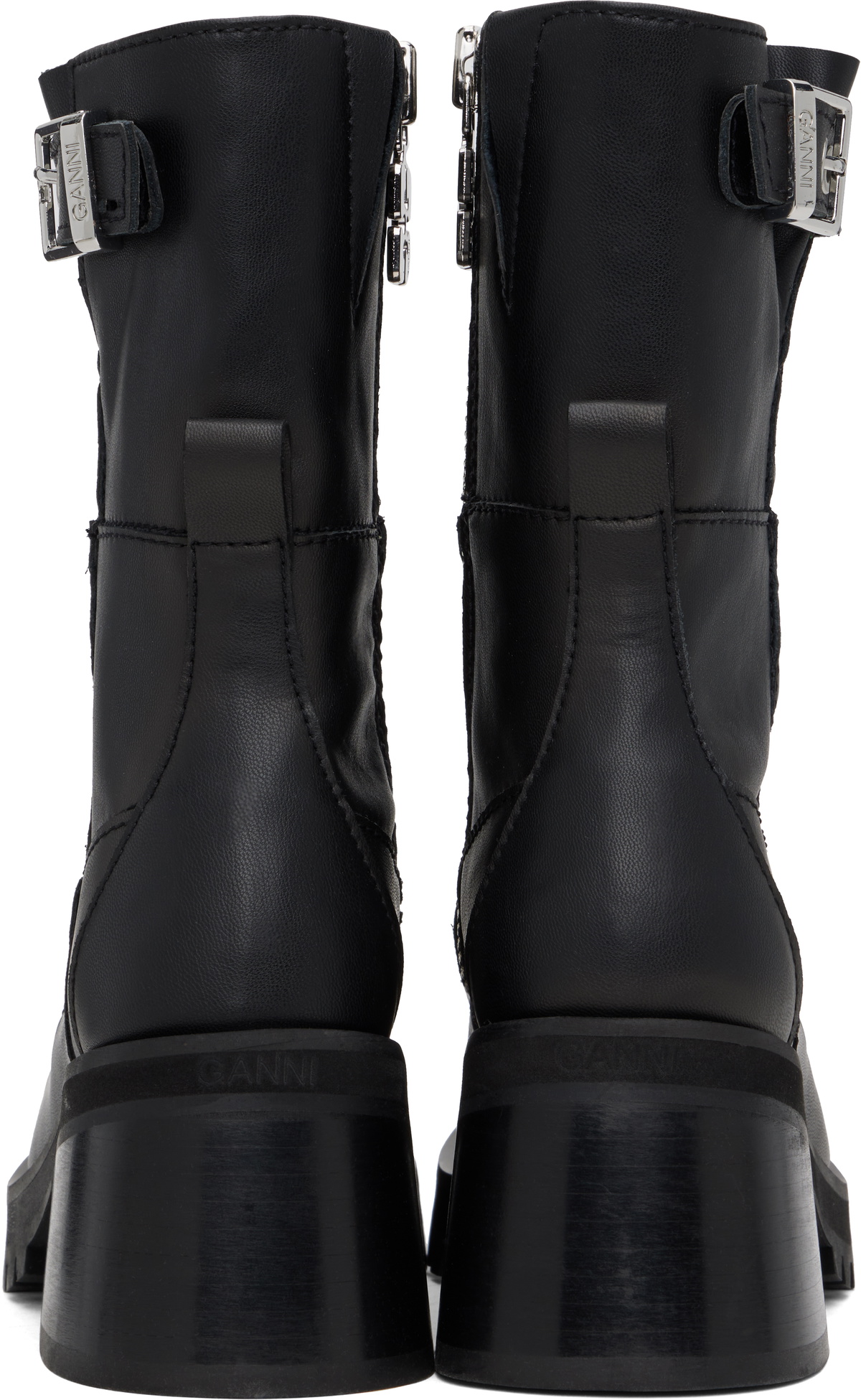 GANNI Black Feminine Buckle Platform Boots GANNI