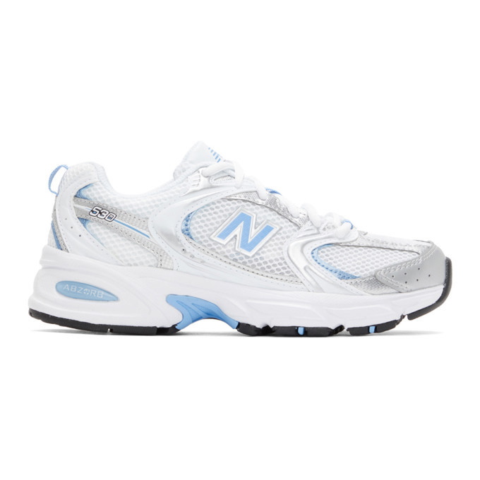 Photo: New Balance White and Blue 530 Sneakers