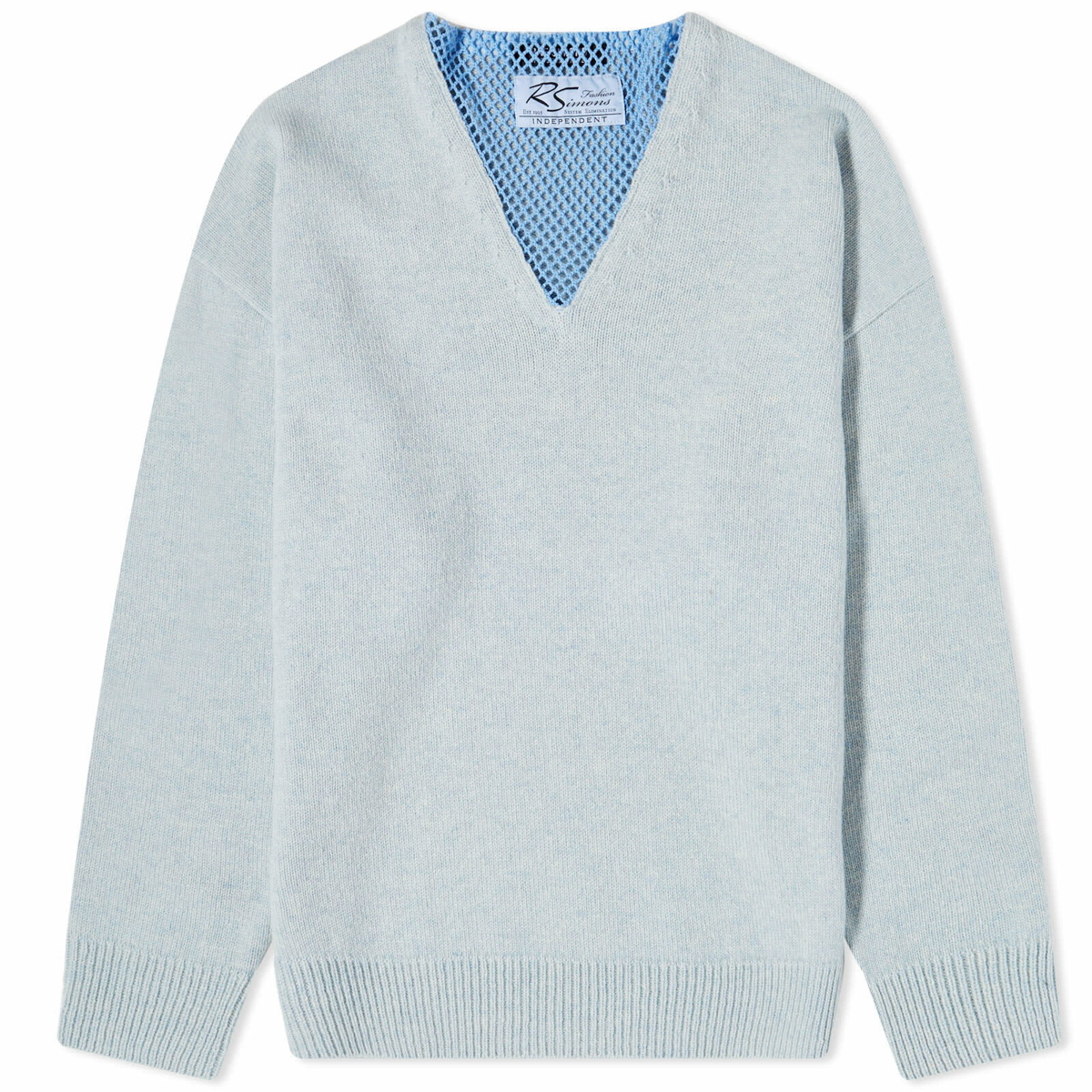 Photo: Raf Simons Women's Loose Fit V-Neck Sweater in Light Blue