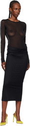 Mugler Navy Pinstripe Stretch Tube Midi Skirt