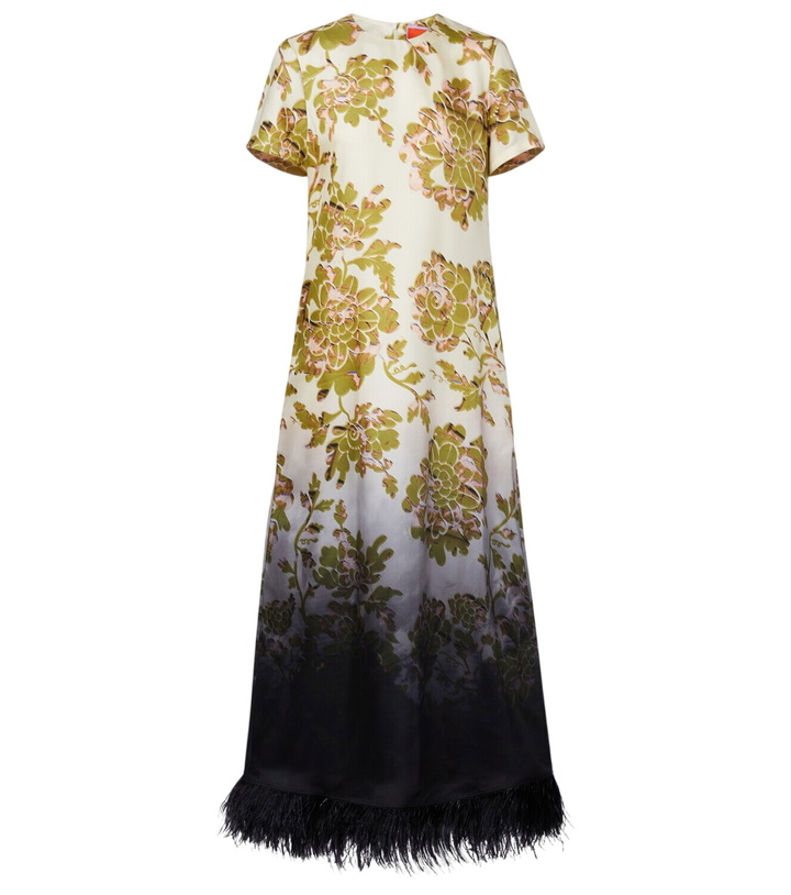 Photo: La DoubleJ Swing feather-trimmed floral silk twill maxi dress