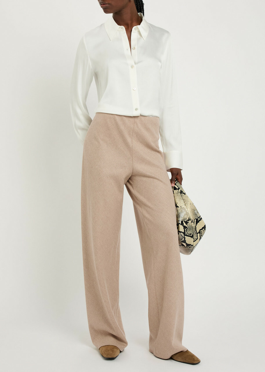 Vince Wide-leg Wool-blend Trousers Beige