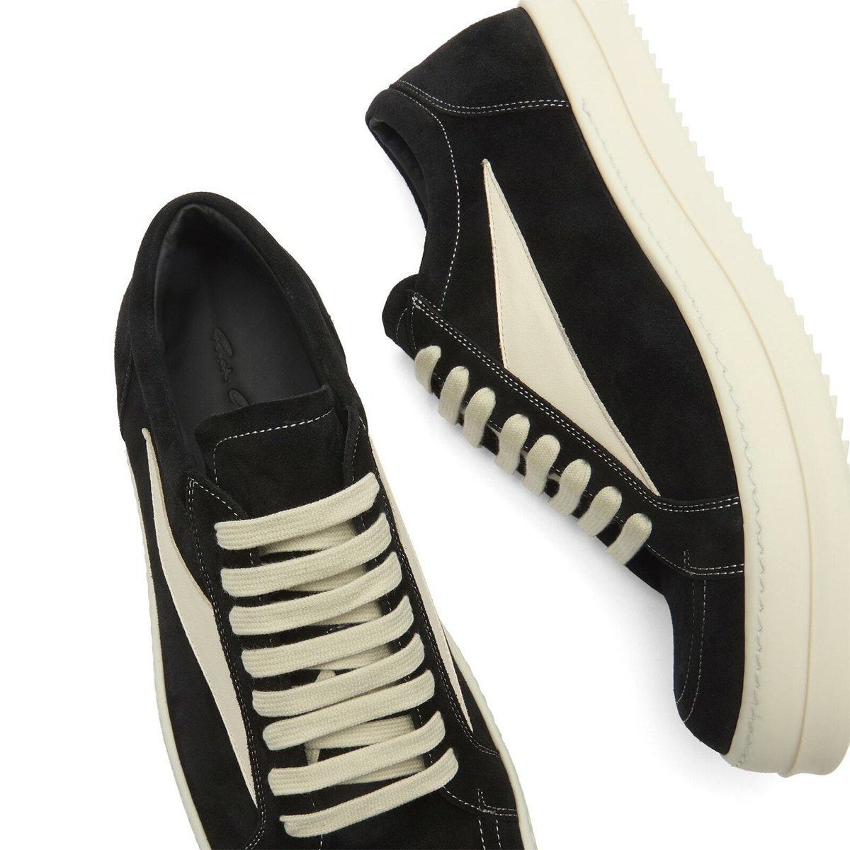 Rick Owens Men's Suede Vintage Sneakers in Black/Milk/Milk