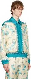 Gucci Off-White & Blue Freya Hartas Edition Silk Jacket