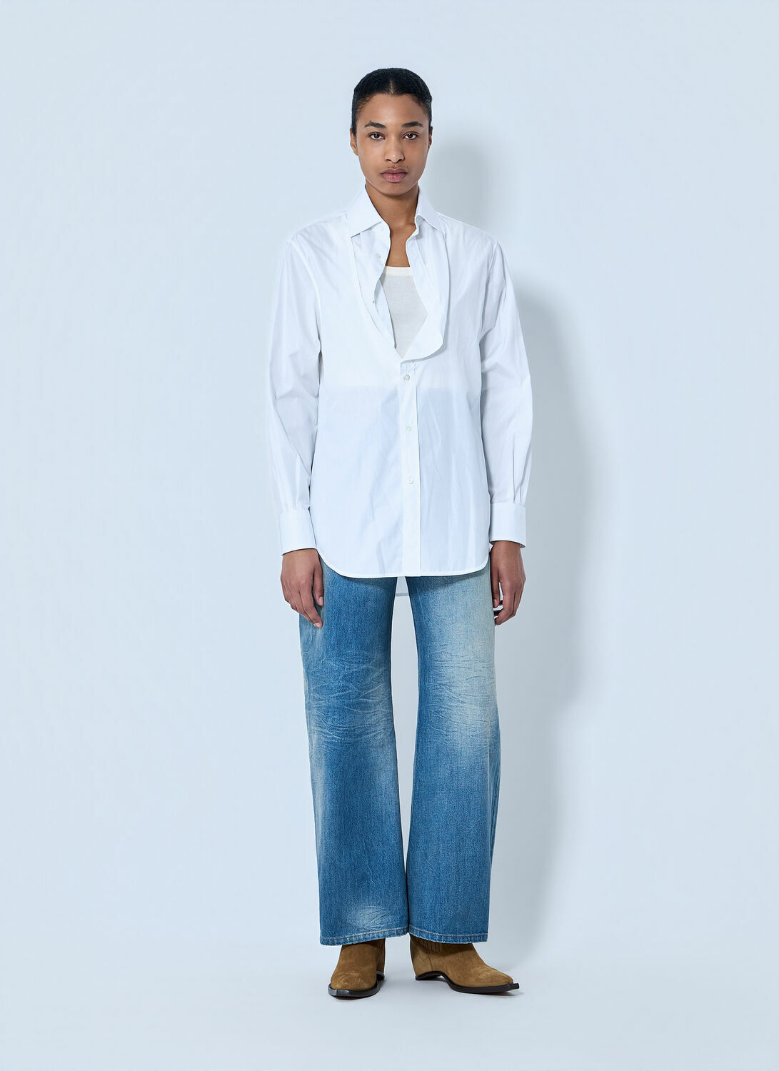 Maison Margiela White Folded V-Neck Collar Shirt