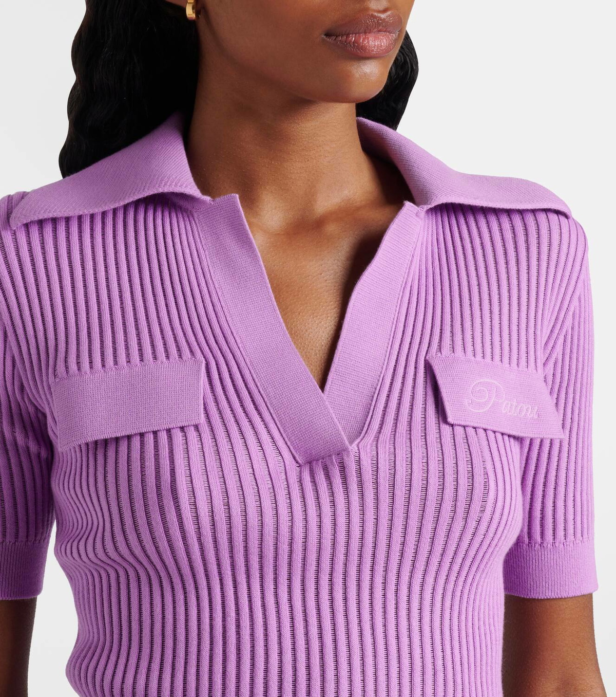 Patou Ribbed-knit cotton polo shirt