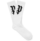 Palm Angels - Logo-Intarsia Stretch Cotton-Blend Socks - White