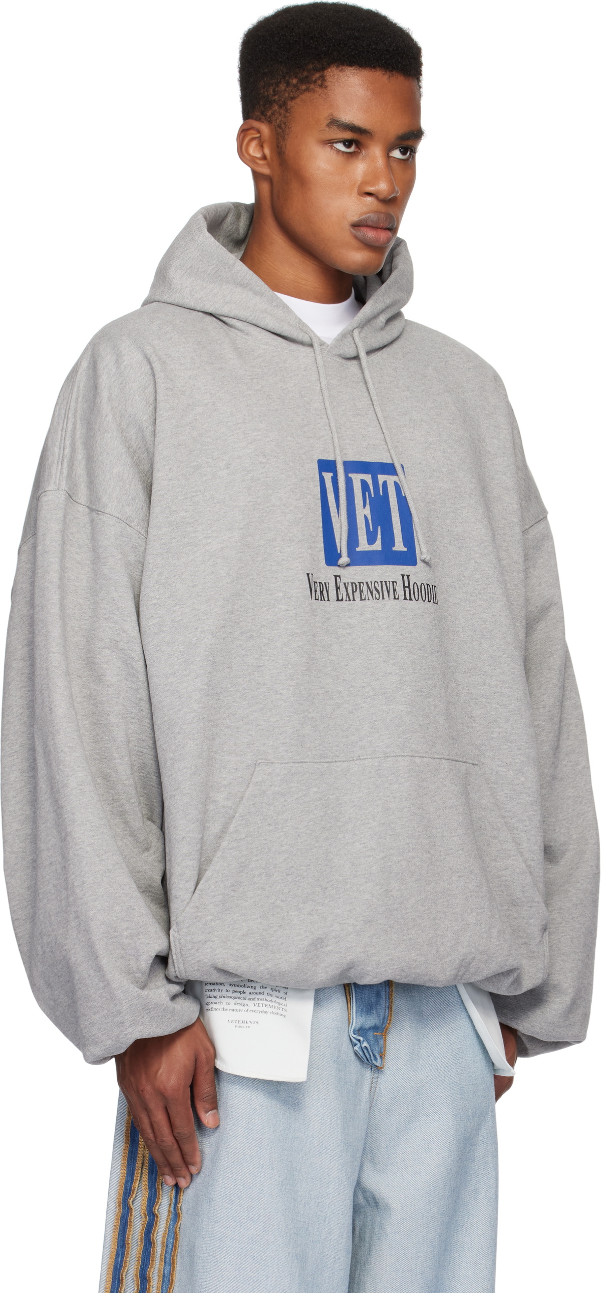 VETEMENTS Gray 'VET' Cropped Boxy Hoodie Vetements