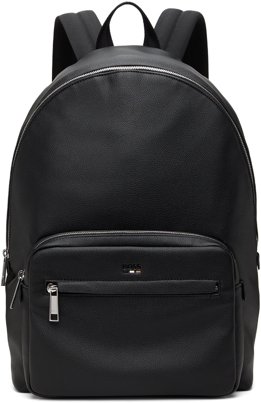 Photo: BOSS Black Faux-Leather Signature Details Backpack