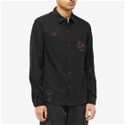 Wax London Men's Micro Cord Embroidered Trin Shirt in Black/Market Stitch