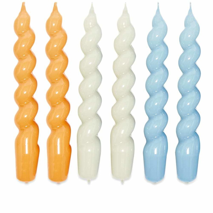 Photo: HAY Spiral Candles - Set Of 6 in Tangerine/Light Blue/Grey