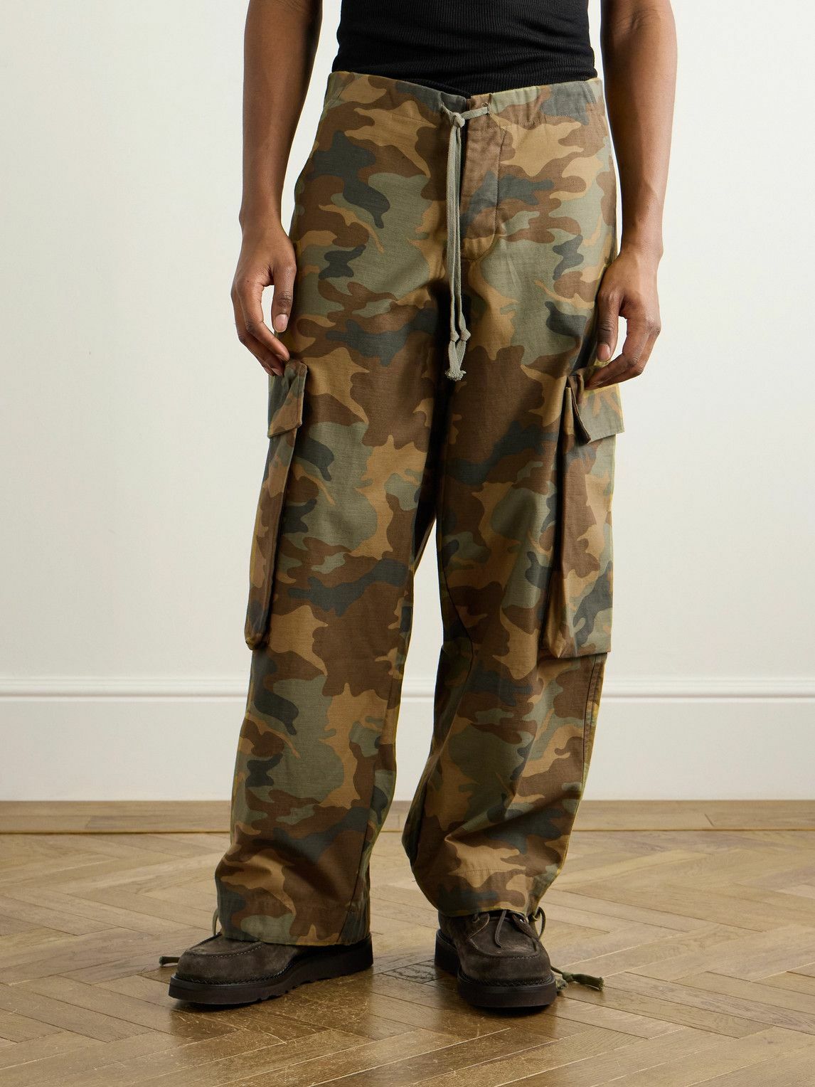 Greg Lauren - Wide-Leg Camouflage Cotton Cargo Trousers - Brown