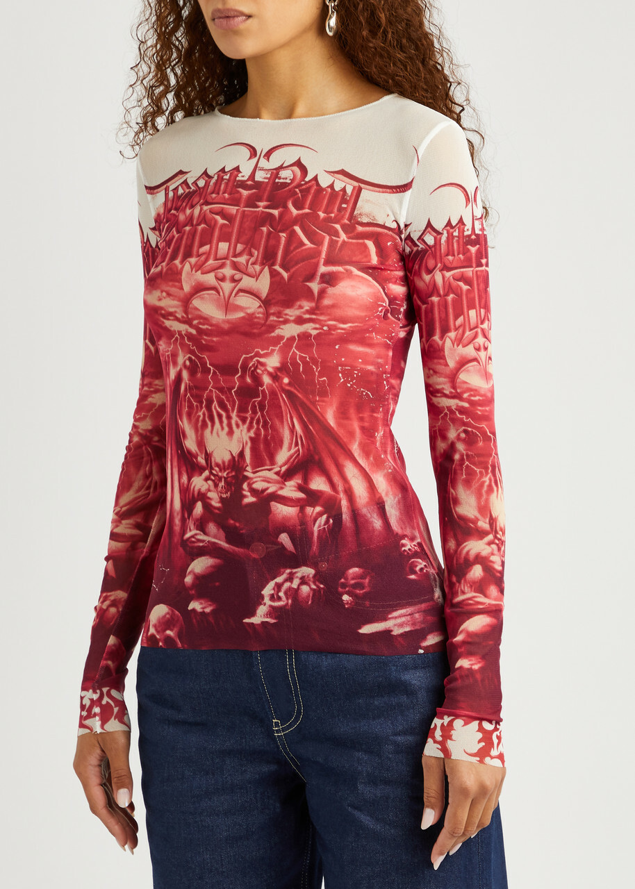 Jean Paul Gaultier Diablo Printed Tulle top White And Red