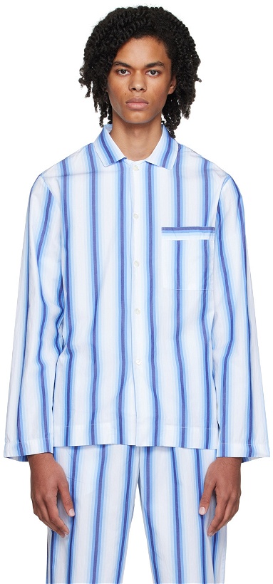 Photo: Tekla Blue Stripe Long Sleeve Pyjama Shirt