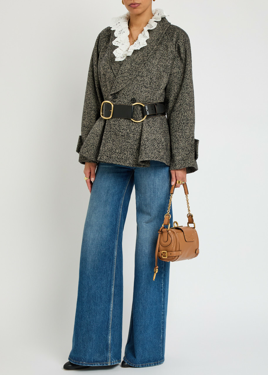 Chloe Herringbone Peplum Wool-blend Jacket Brown