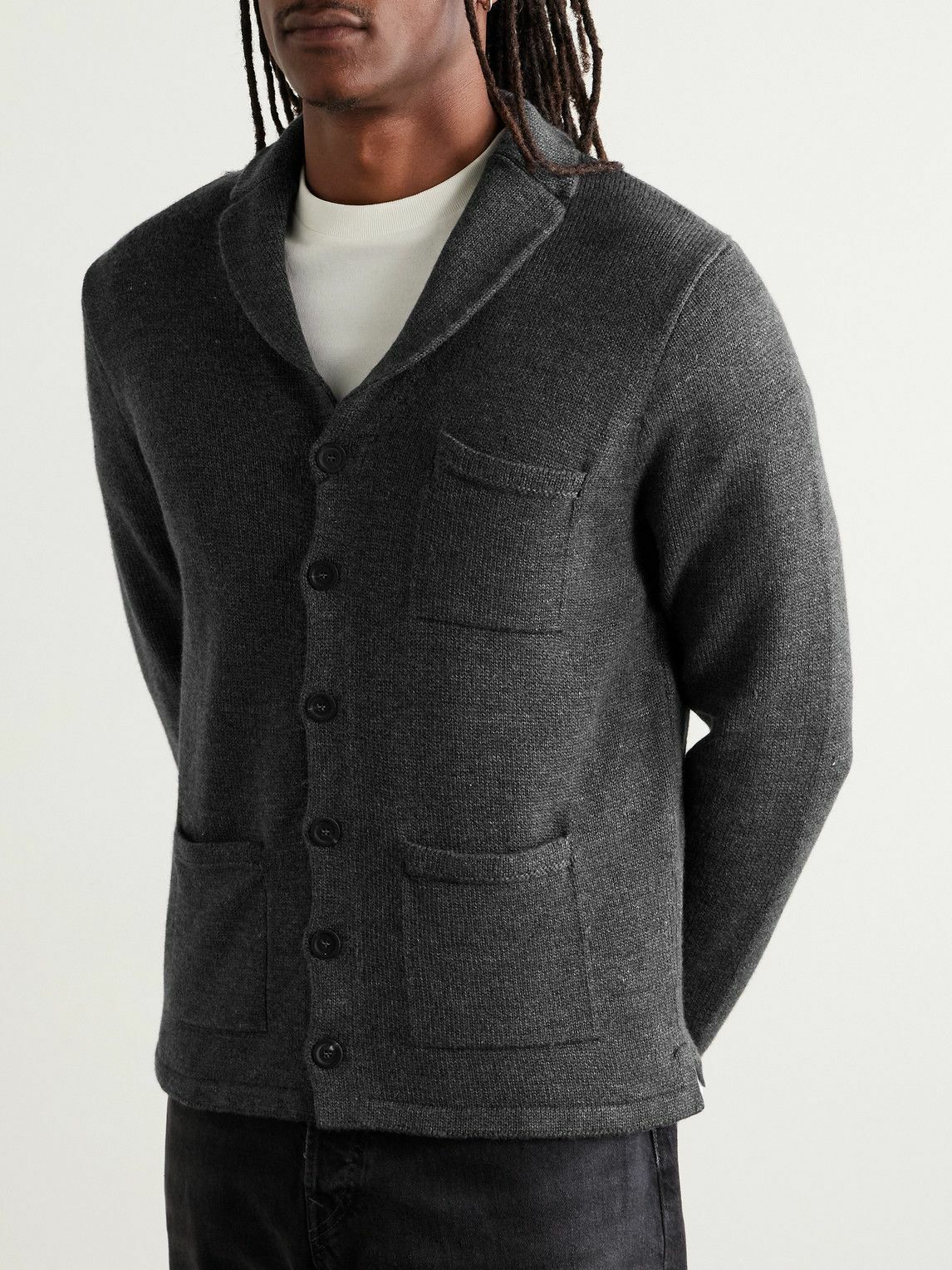 Inis Meáin - New Pub Jacket Wool and Linen-Blend Cardigan - Gray