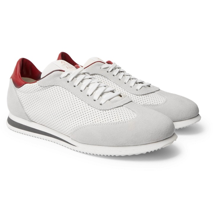 Photo: Brunello Cucinelli - Suede-Trimmed Perforated Leather Sneakers - White