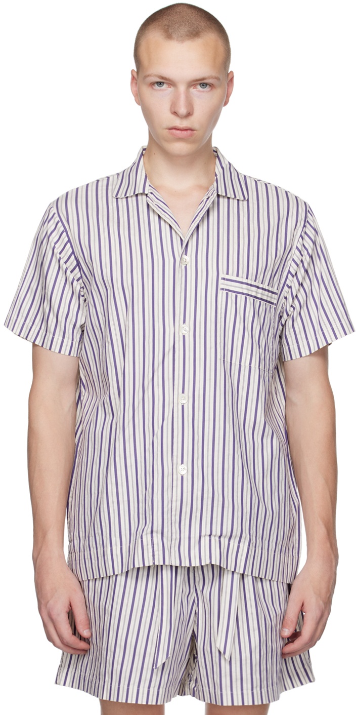 Tekla White Striped Pyjama Shirt Tekla Fabrics