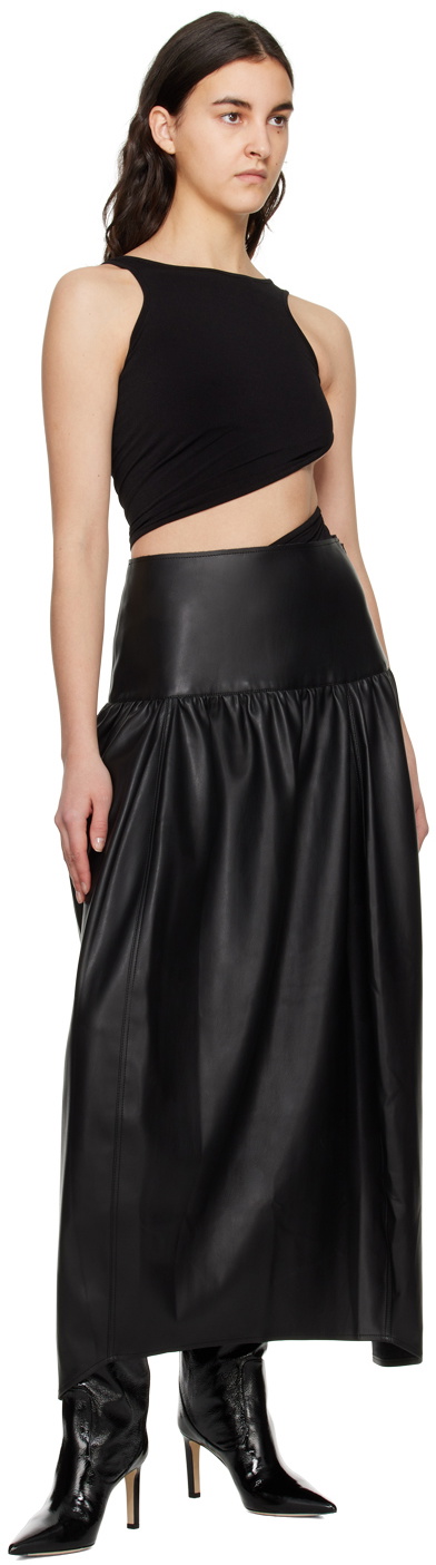 Olēnich Black Sculptural Faux-Leather Maxi Skirt