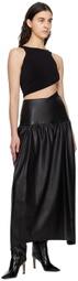Olēnich Black Sculptural Faux-Leather Maxi Skirt