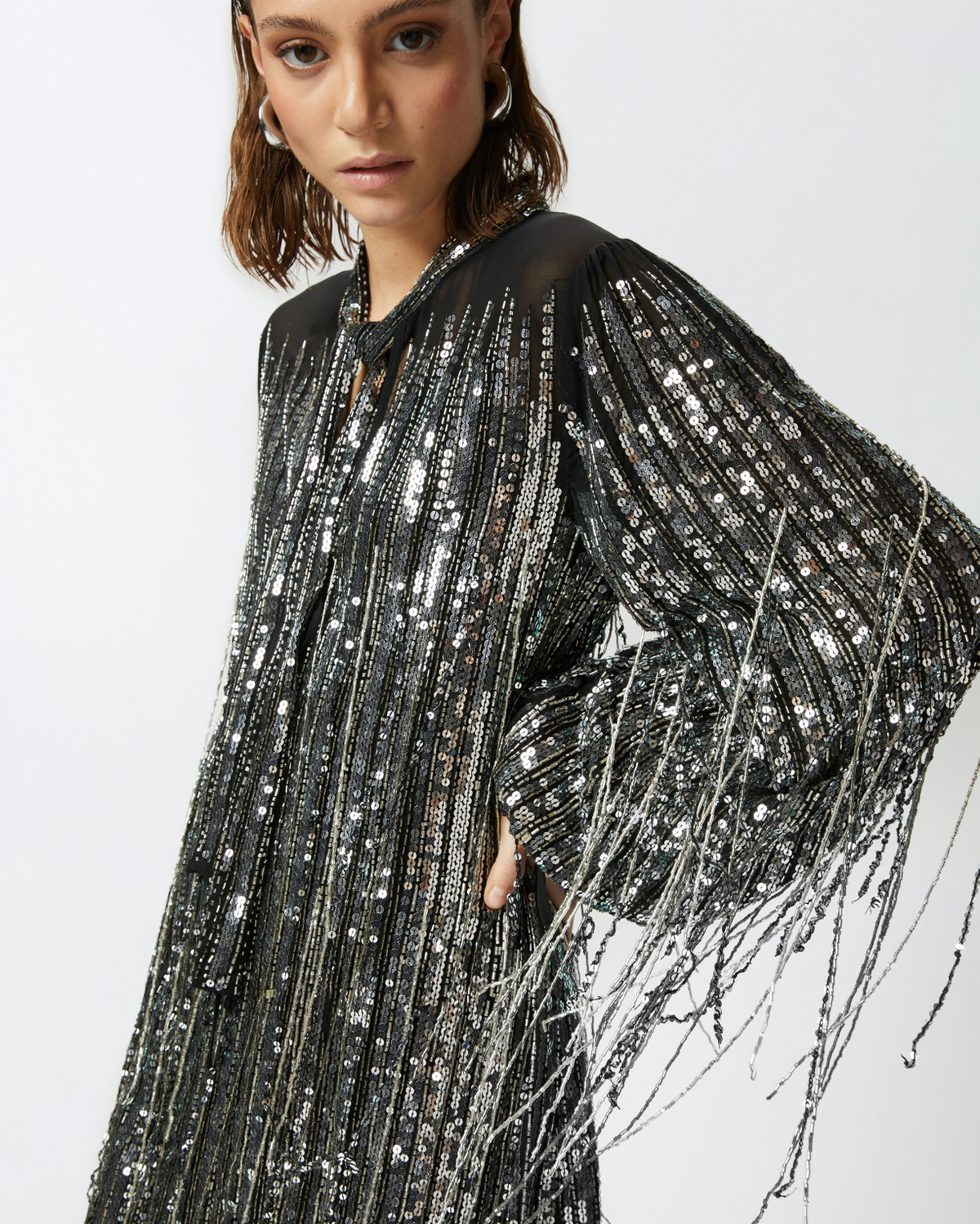 Pinko Mini Dress With Sequins And Fringing Black/Silver Pinko Pinko Mini Dress With Sequins And Fringing Black/Silver Pinko