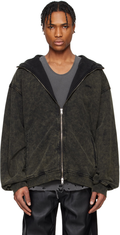 Photo: Juun.J Khaki Dyed High-Neck Zip-up Hoodie