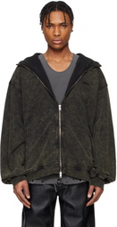Juun.J Khaki Dyed High-Neck Zip-up Hoodie