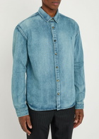Saint Laurent Logo-embroidered Denim Shirt Blue