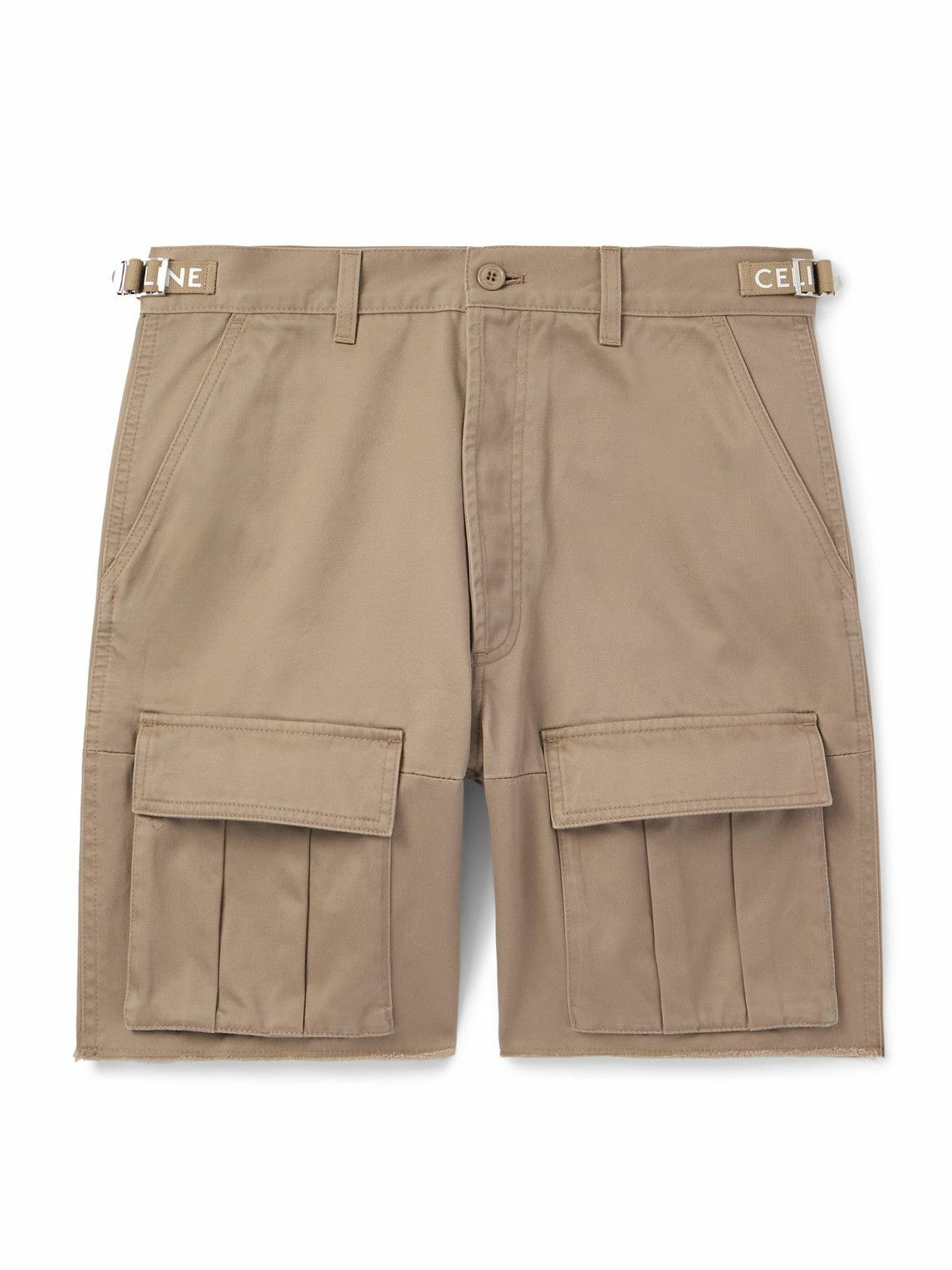 CELINE - Straight-Leg Distressed Cotton-Twill Cargo Shorts - Brown