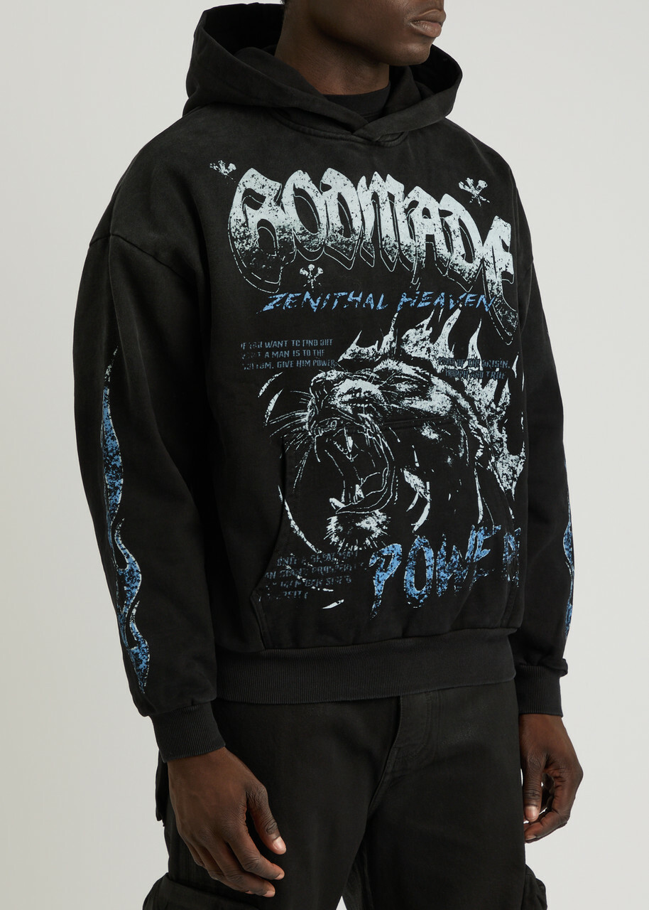God Made Power Printed Hooded Cotton Sweatshirt Black