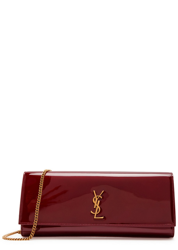 Photo: Saint Laurent Kate Logo Patent Leather Clutch - Burgundy - One Size