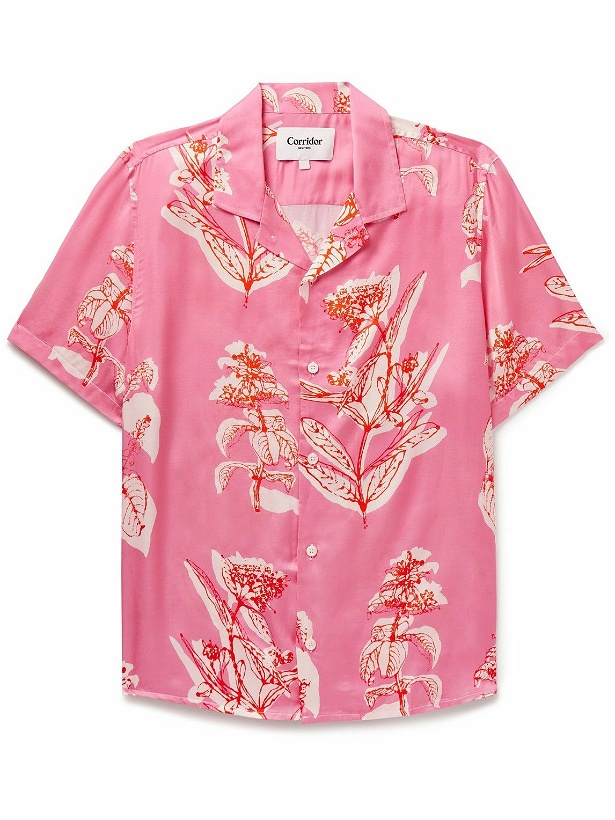 Photo: Corridor - Convertible-Collar Floral-Print Satin Shirt - Pink