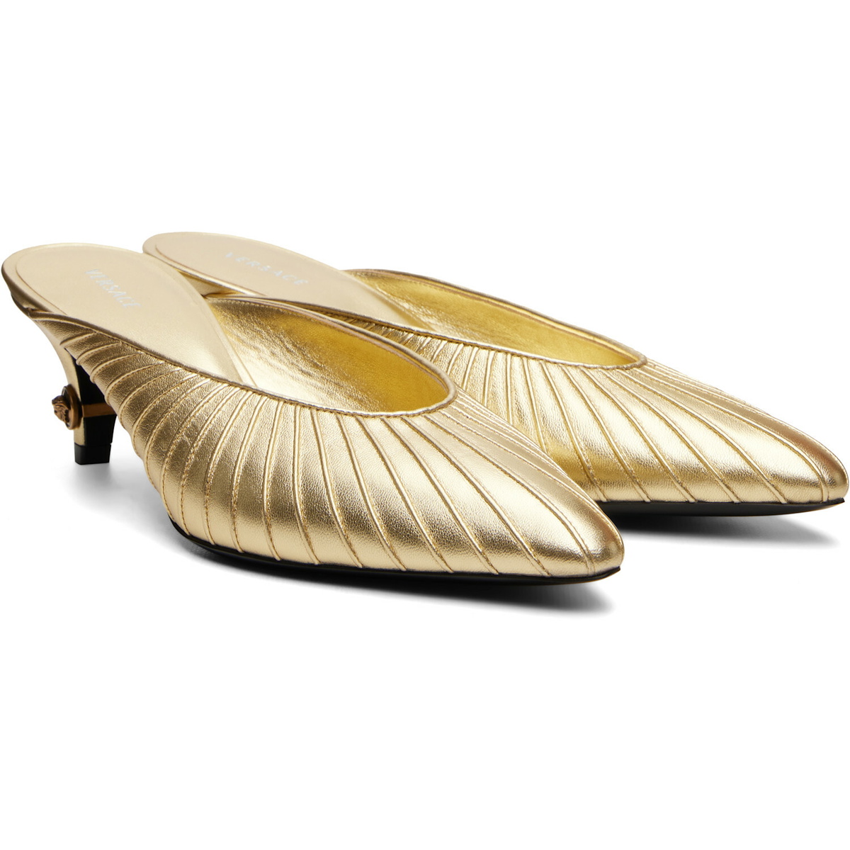 Versace Gold Gianni Metallic Nappa Mule Heels